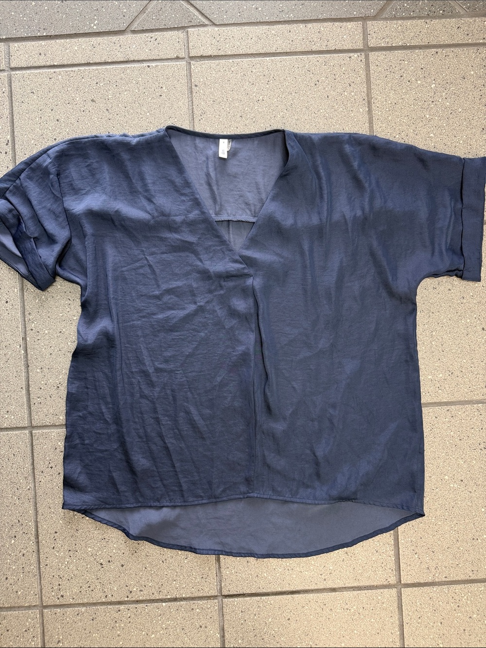 Navy V-Neck Short Sleeve Women's Top